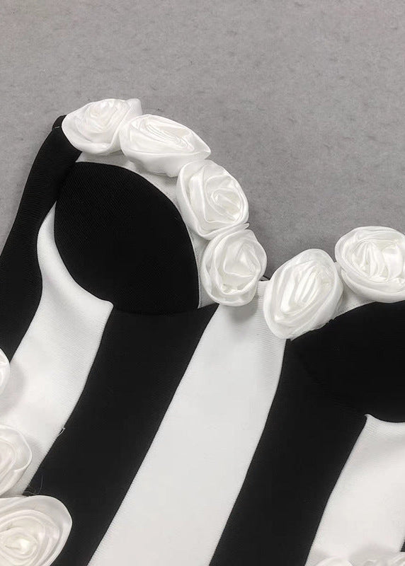 Monet Strapless Rosette Mini Dress – Black & White Sculpted Fit-and-flare