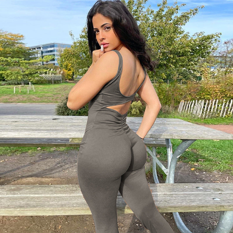 Clothing Summer Color Slim Fit Backless Sleeveless Shoulder Strap Jumpsuit