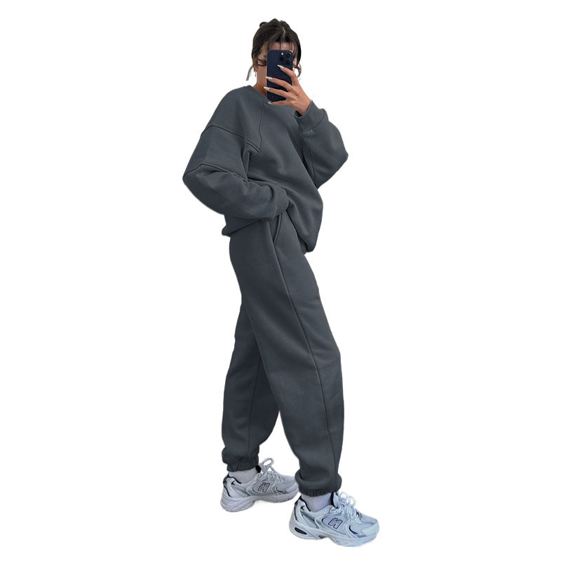 Autumn Winter Color Round Neck Long Sleeve Sweaters Clothing Loose Trousers Suit