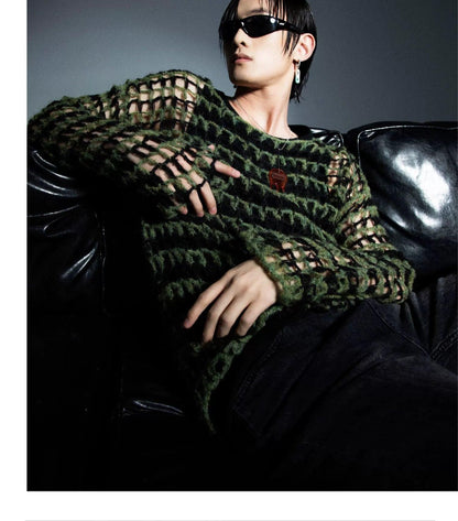 Two-tone Open Knit Sweater