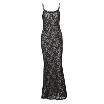 Summer Clothing Lace Stitching Maxi Dress Slim Strap Dress