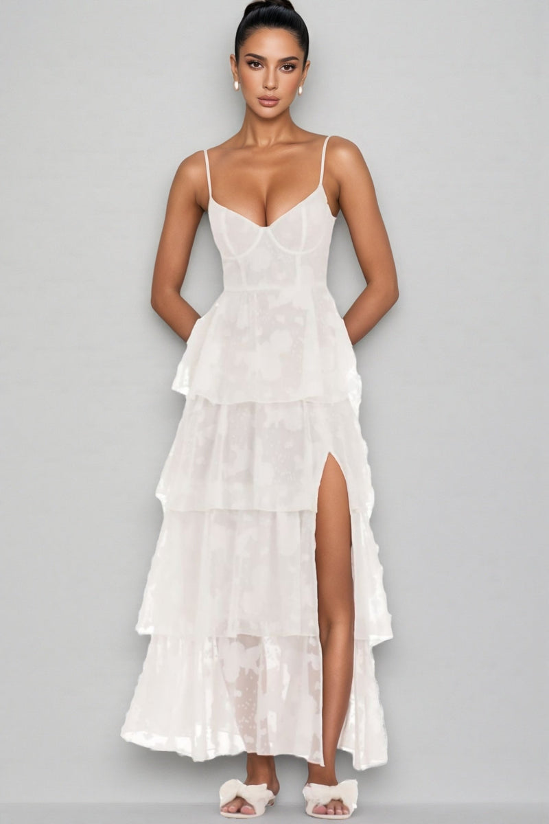 Charke White Ruffle A-line Maxi Dress