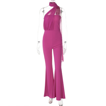 Wear Summer Slim Tube Top Halter Ribbon Jumpsuit