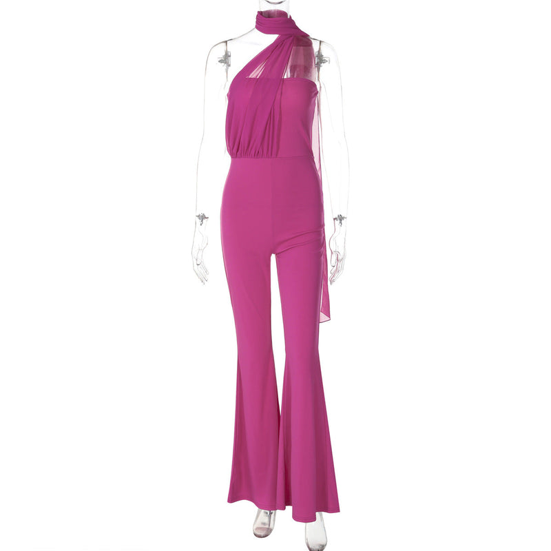Wear Summer Slim Tube Top Halter Ribbon Jumpsuit