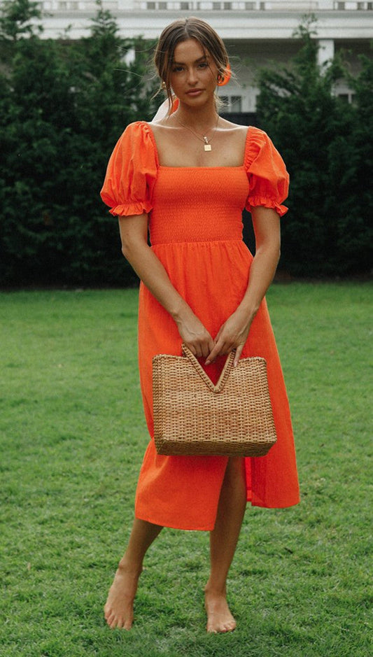 Split Maxi Dress Puff Sleeve Dress
