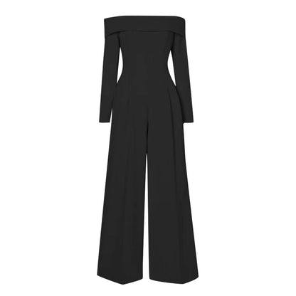 Summer Goddess Off Neck Jumpsuit Socialite High Waist Slimming Drape Wide Leg Trousers