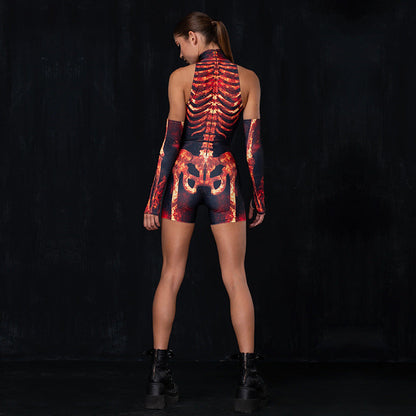Halloween Skull Skeleton Printing Stylish Sleeveless Jumpsuit Shorts Cuff
