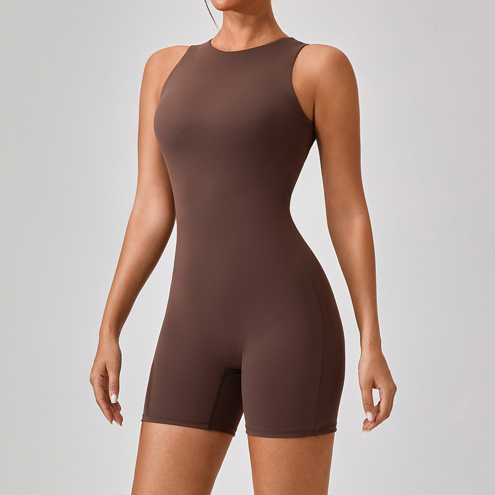 Summer Short Nude Feel Tight Yoga Jumpsuit Running Sports Fitness Yoga Wear
