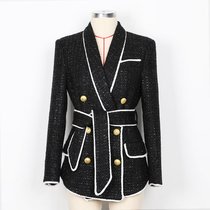 High End Tweed Waist Slimming Business Shorts Blazer Suit Set