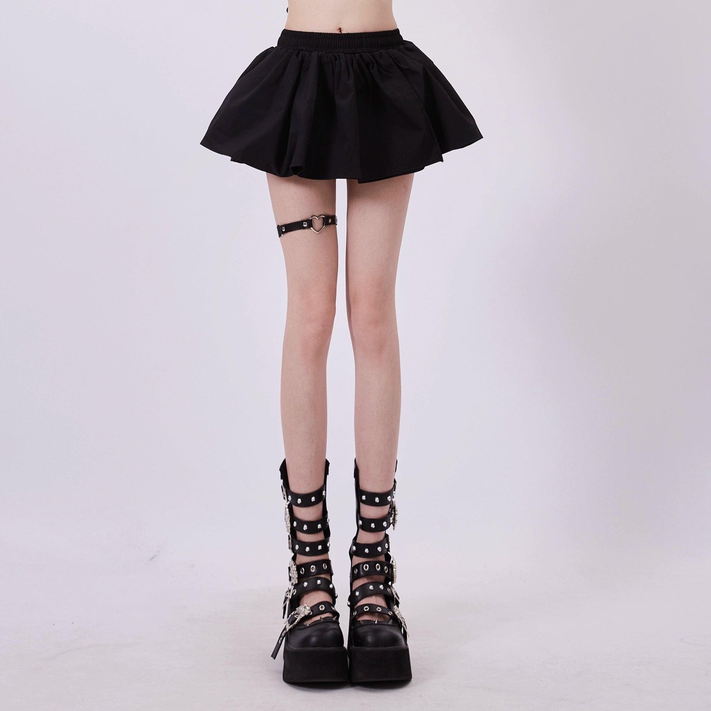 Rayohopp High-waisted Flared Mini Skirt - Black Skater Style With Elastic Waistband