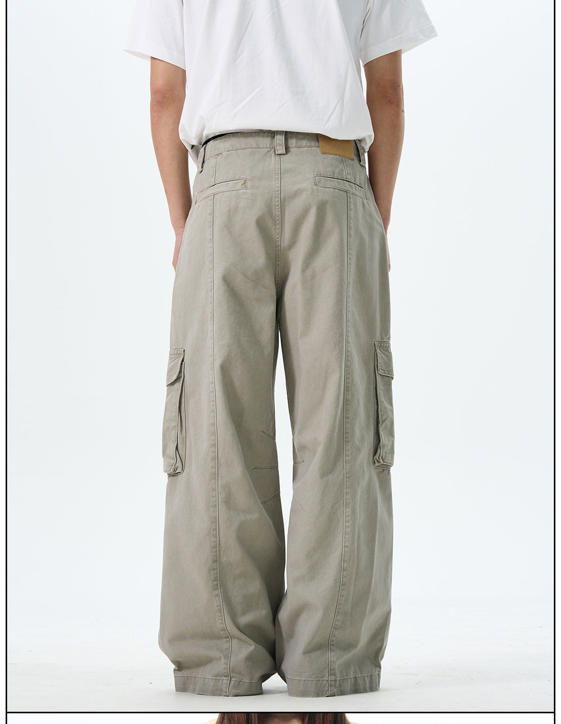 Wide Leg Cargo Pants in Beige & Black