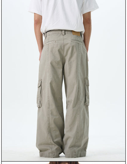 Wide Leg Cargo Pants in Beige & Black
