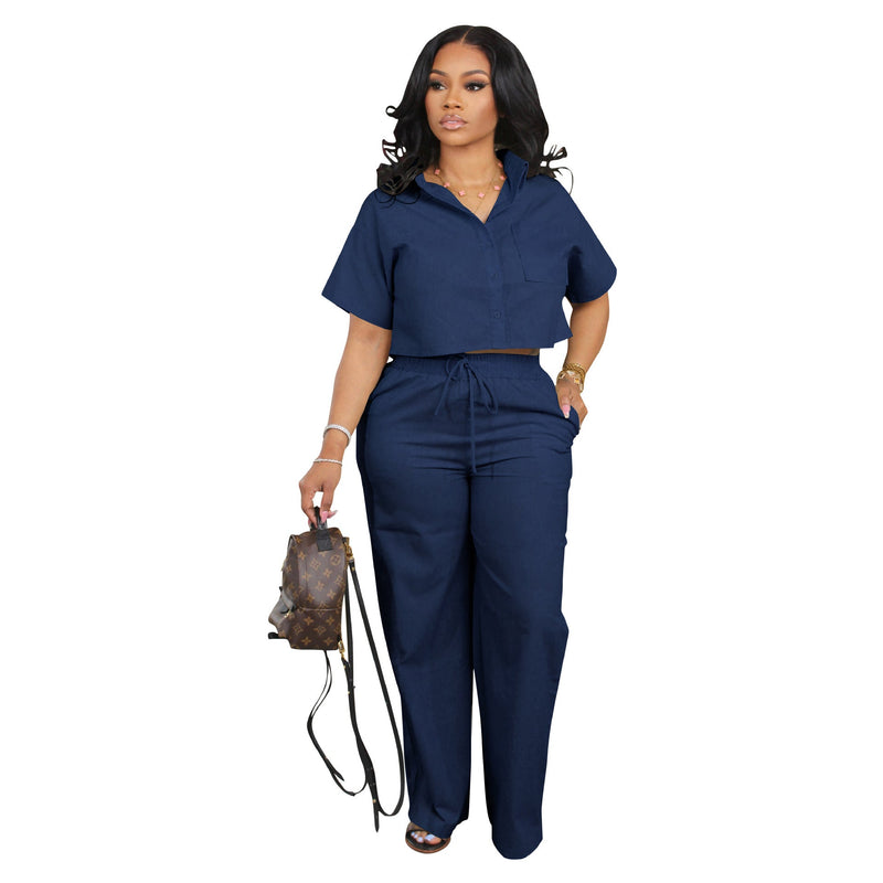 Clothing Suit Shirt Short Sleeved Two Piece Set Linen Office Office Summer Sports Pants