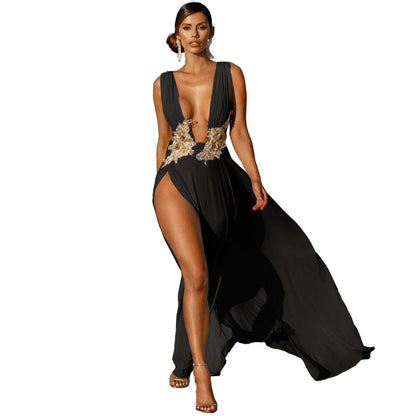 New Maxi Dress Wedding Evening Dress Deep V Plunge Plunge High Slit Part Large Swing Mop Dress