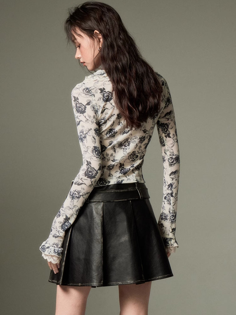 Pleated Leather Skirt