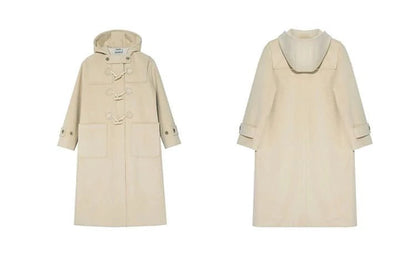 Winter Thicken College Style Hooded Mid-length Melton Wool Coat
