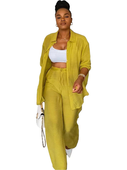 Clothing Spring Autumn Long Sleeve Shirt Straight Leg Pants Two Piece Set