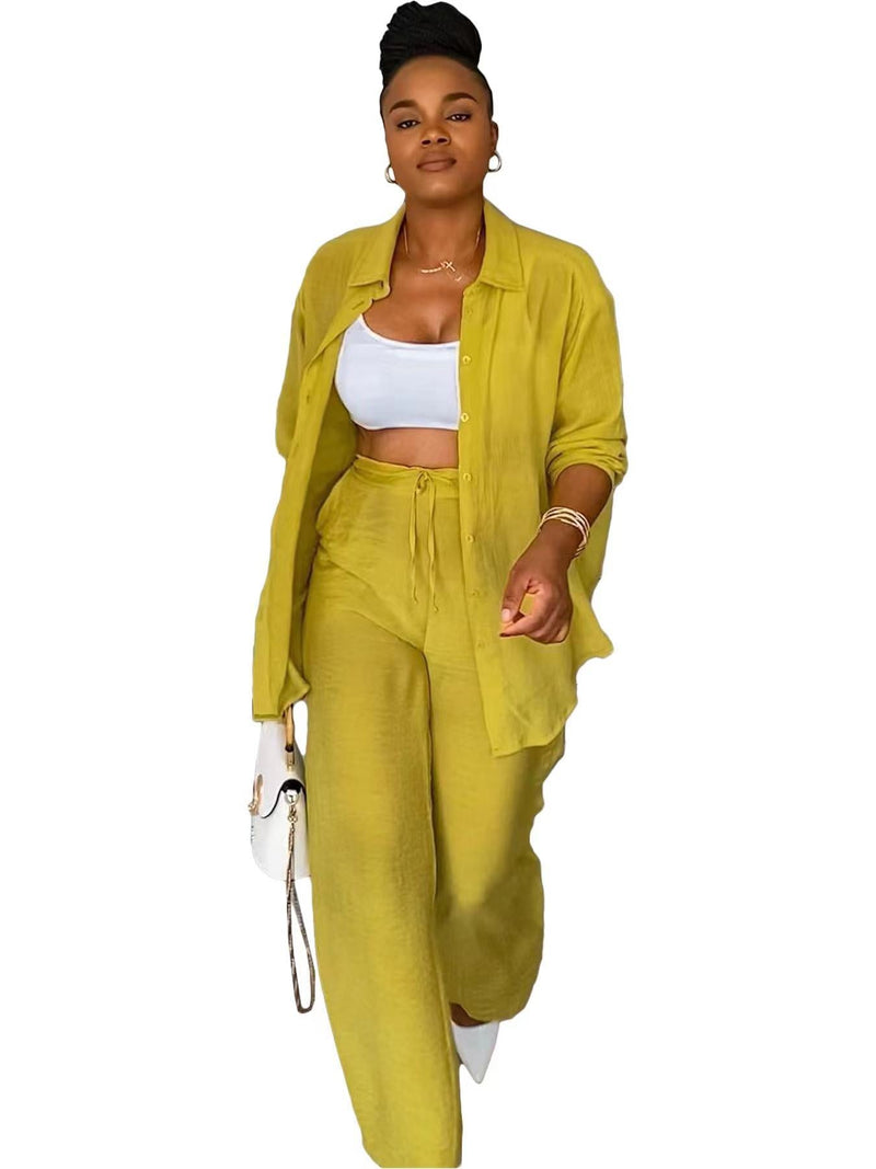 Clothing Spring Autumn Long Sleeve Shirt Straight Leg Pants Two Piece Set