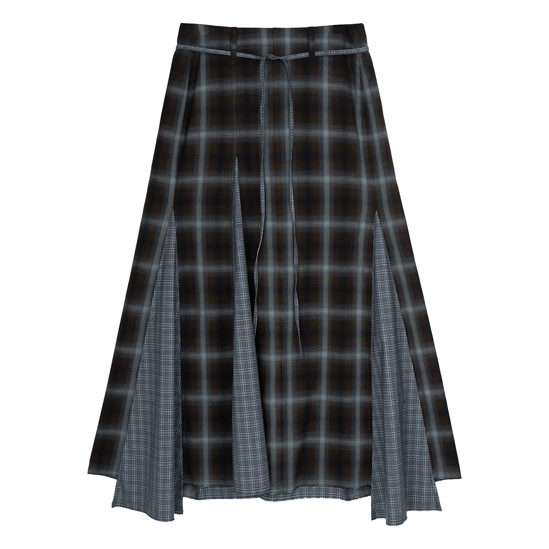 Plaid Asymmetric Panel Mermaid Long Skirt
