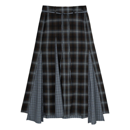 Plaid Asymmetric Panel Mermaid Long Skirt