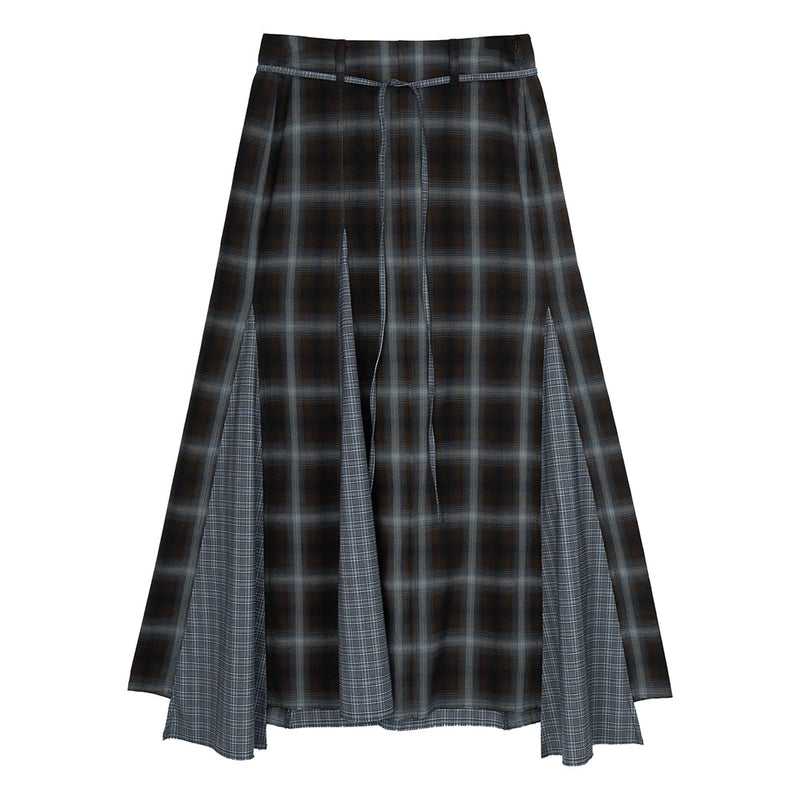 Plaid Asymmetric Panel Mermaid Long Skirt