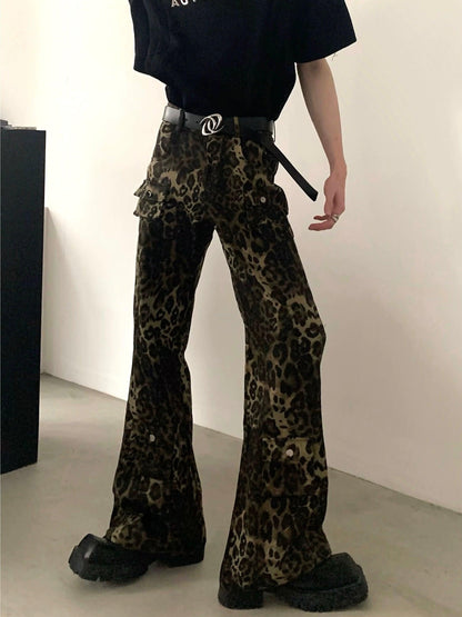 Leopard Print Wide-leg Cargo Pants
