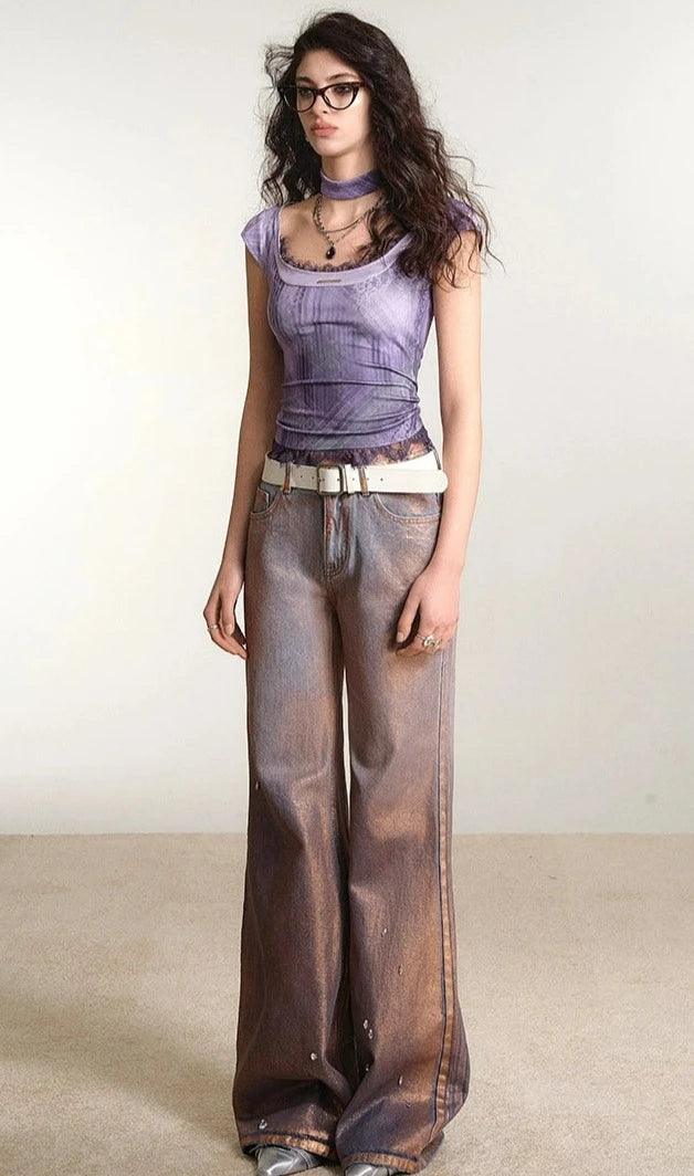 Of Akiva -inspired Plaid Camisole Top - Sleeveless Scoop Neck Blouse With Lace Trim and Matching Choker