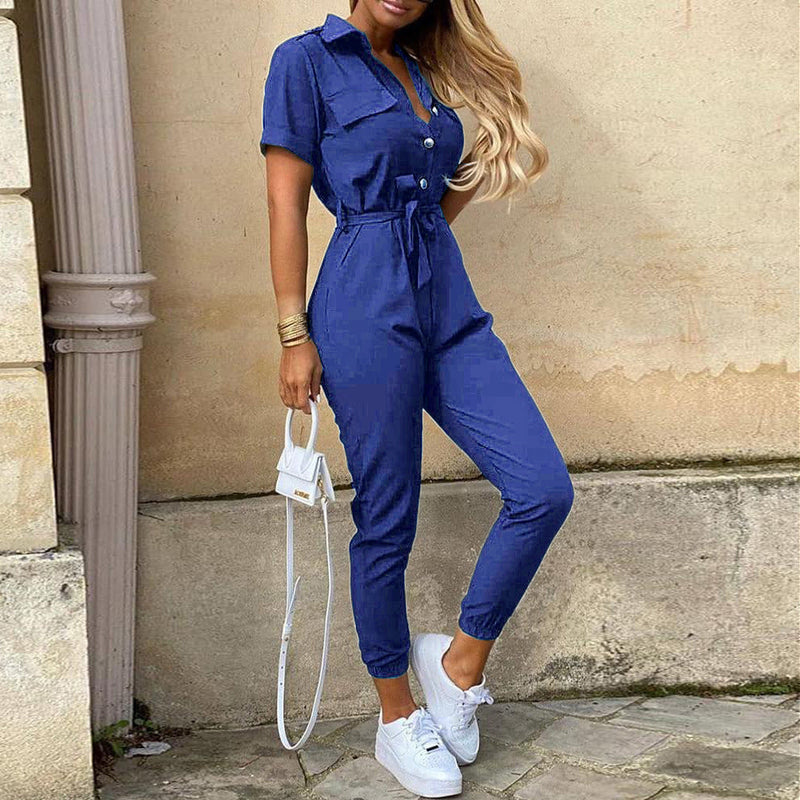 Clothing Trousers Collared Button Printed Belt Cargo Overalls