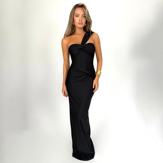 Dress Tube Top Color Patchwork Slim Sfit Long Dress