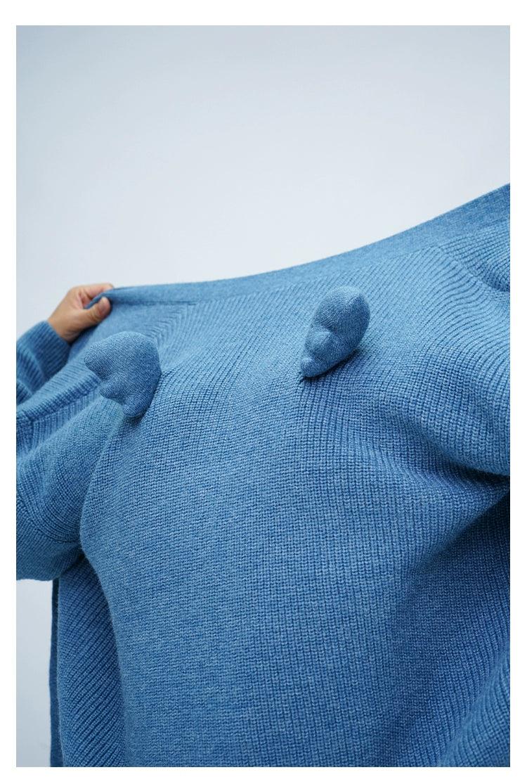 Oversized Fuzzy Cardigan With Pom-pom Detail