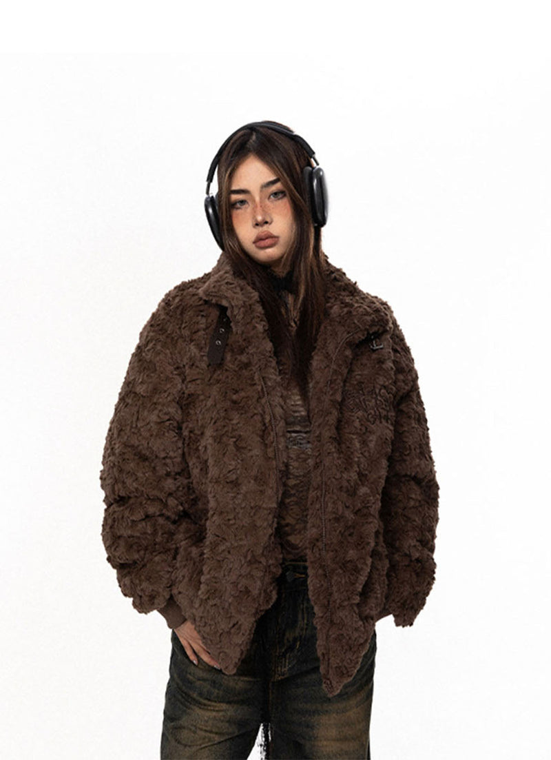 American Retro Fleece Strap Cotton Coat