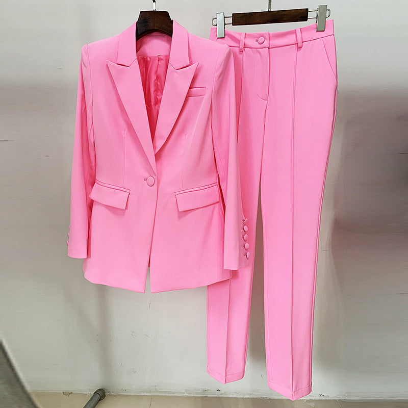 Star Business Wear One Button Cloth Cover Mid Length Suit Skinny Pants Suit Two Piece Suit