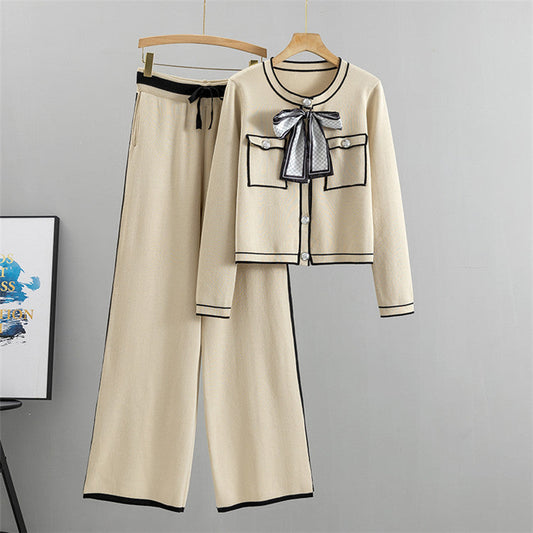 Apricot - Knitted Cardigan Two Piece Set