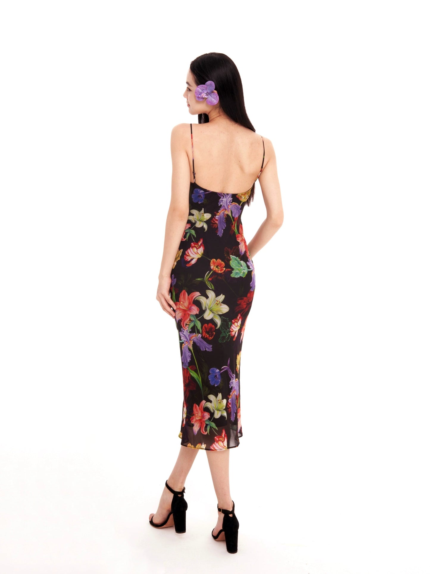 Black Tropical Print Maxi Dress