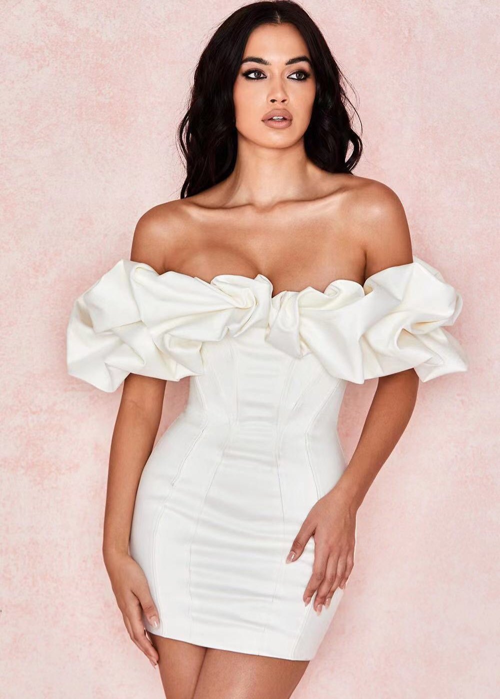Ivory Blossom Off-shoulder Mini Dress