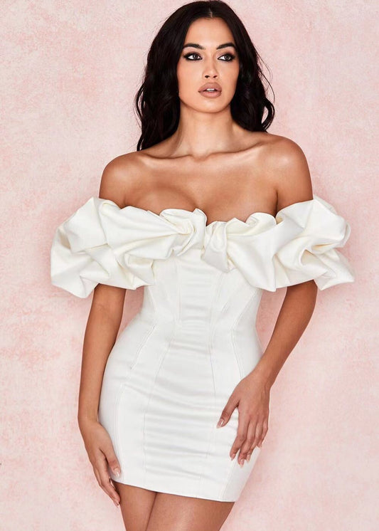 Ivory Blossom Off-shoulder Mini Dress