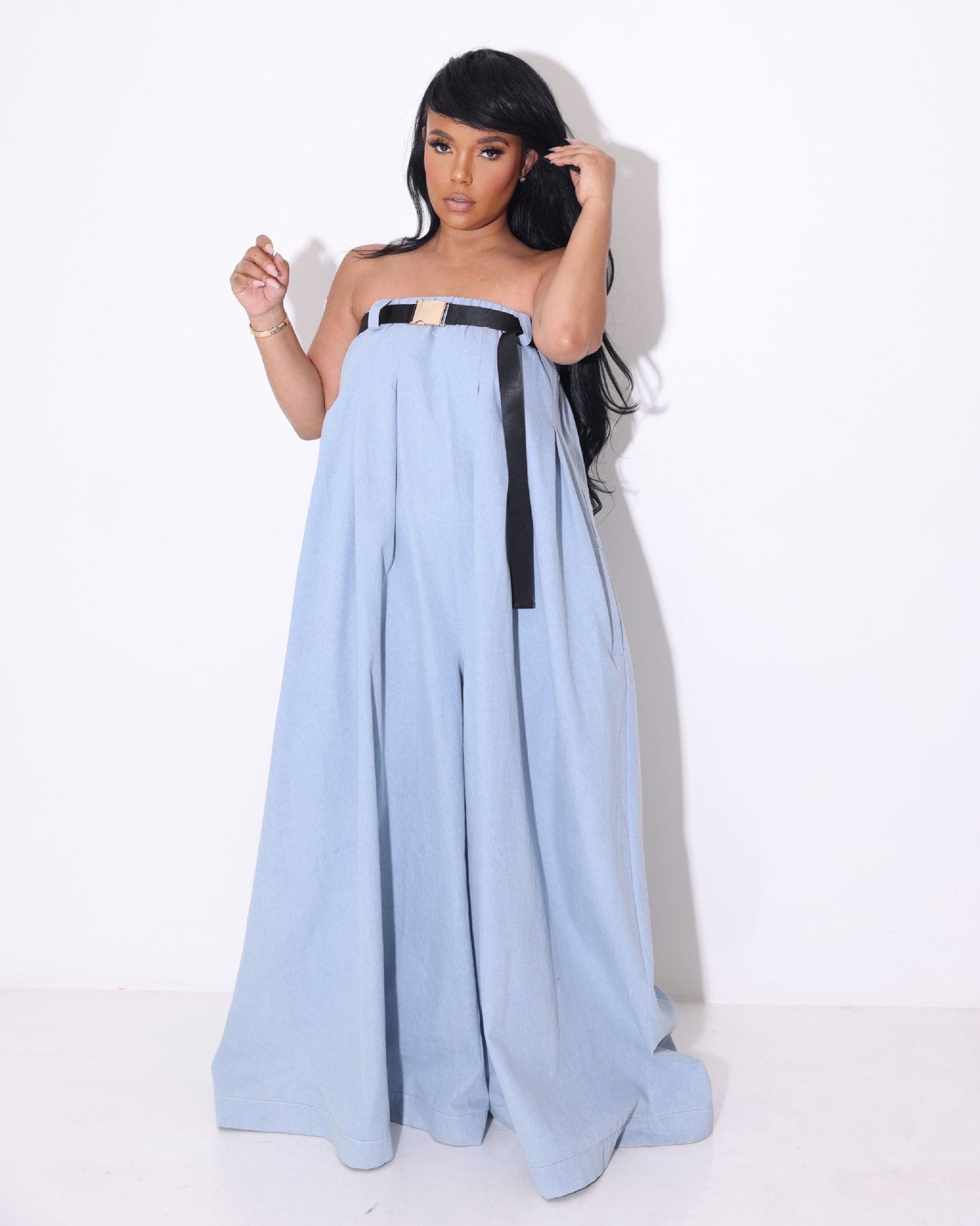 Wear Fashionable Off Shoulder Wide Leg Jumpsuit With Belt