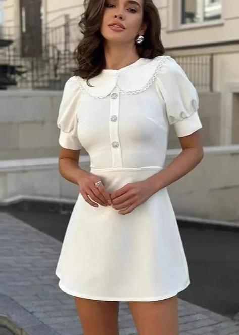 Amelie - Pearl Button Mini Dress
