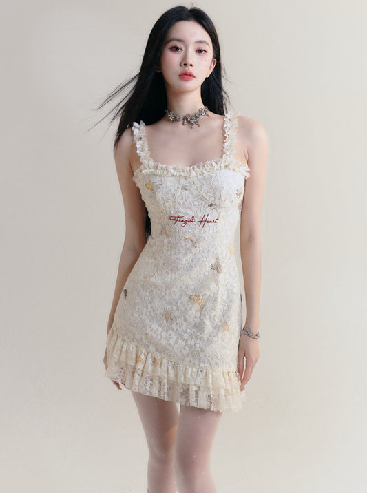-inspired Lace Mini Dress With Ruffle Trim
