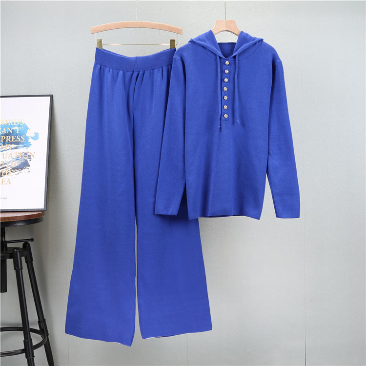 Blue - Knitted Sweater Two Piece Set