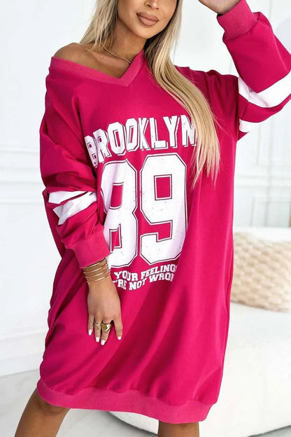 Autumn Winter Sport Letters Printed Sweatshirt Dress
