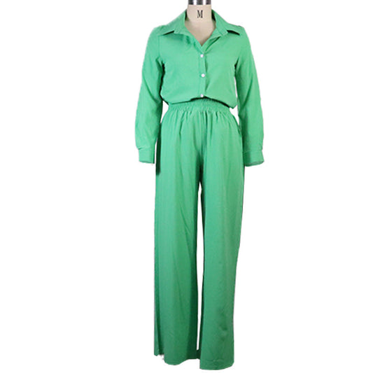 Clothing Color Cardigan Shirt Loose-fitting Wide-leg Trousers Two-piece Set