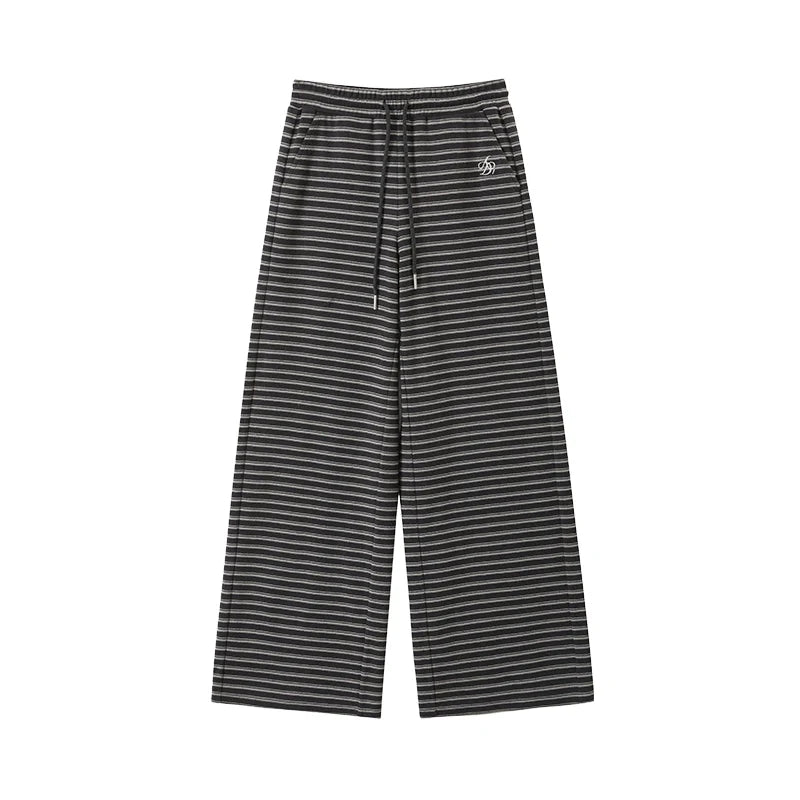 Striped Wide-leg Lounge Pants - Drawstring Waist Palazzo Trousers