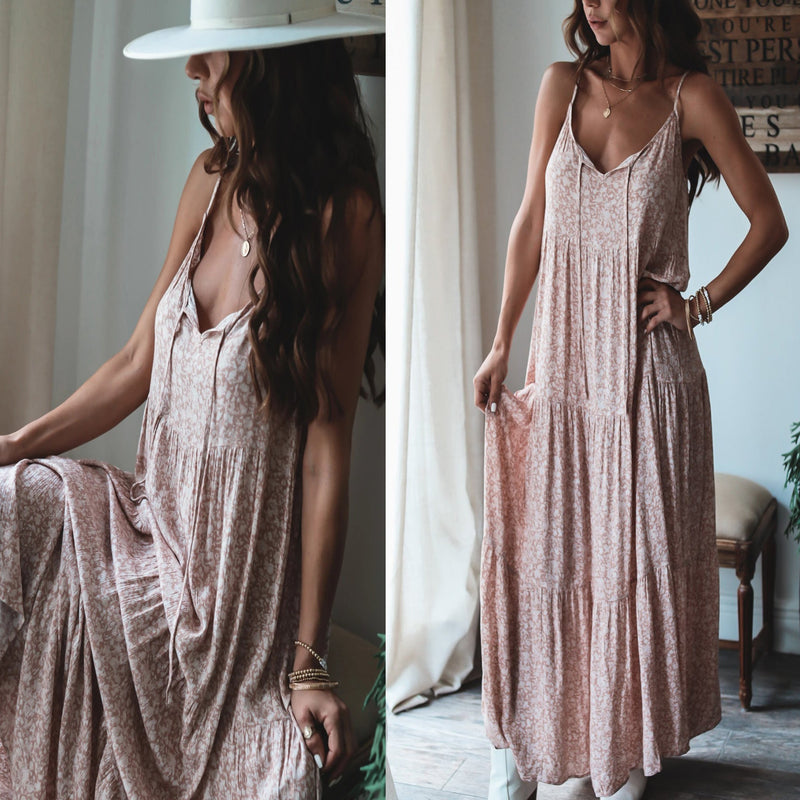 Strap Layered Lace Up Maxi Dress Loose Dress