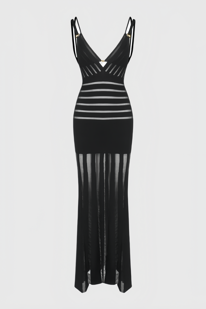 Lakei Black Deep V Openwork Maxi Dress