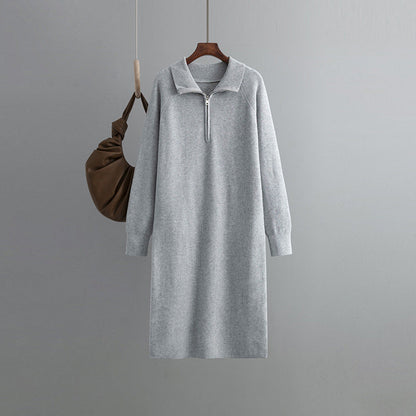 Knitted Dress Spring Autumn High Grade Idle Zipper Pullover Outerwear Overknee Sweater
