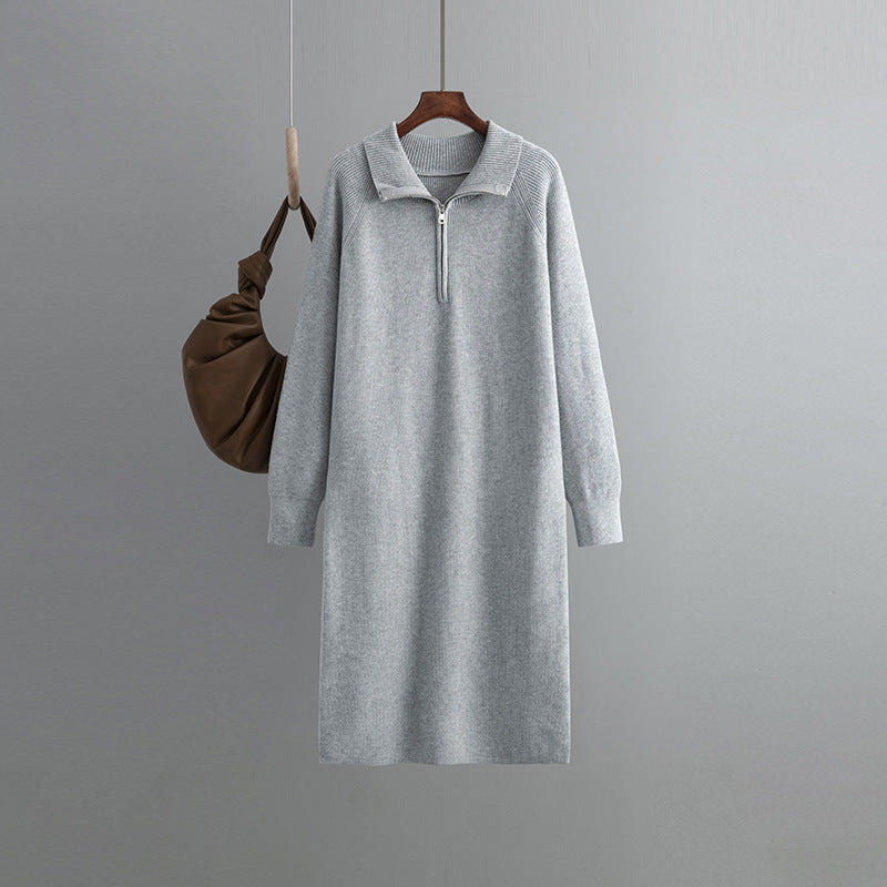 Knitted Dress Spring Autumn High Grade Idle Zipper Pullover Outerwear Overknee Sweater