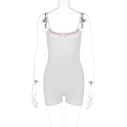 Clothing Color Slim-fit Girl Chest Patchwork Bow Backless Suspender Romper