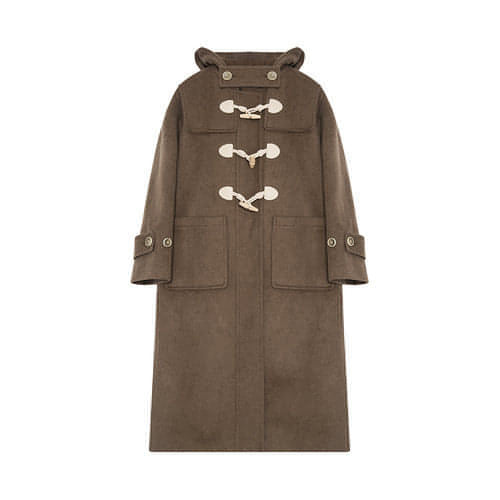 Winter Thicken College Style Hooded Mid-length Melton Wool Coat