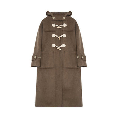 Winter Thicken College Style Hooded Mid-length Melton Wool Coat